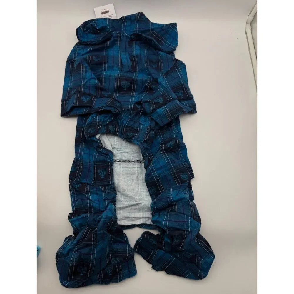 Hanukkah Flannel Dog Family Blue Warm Pajamas size  Large